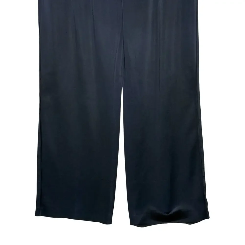 Zara Limited Edition Satin Effect Pants XL Navy Flowy Pull On Comfort Chic *flaw